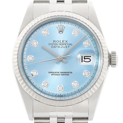 Rolex Datejust Eisblau Diamant 18K Weißgold & SS Jubilee Uhr 1601