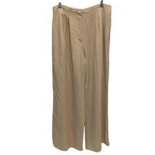 Zara Womens High Waisted Pleated Wide Leg Trouser Pants Beige Large