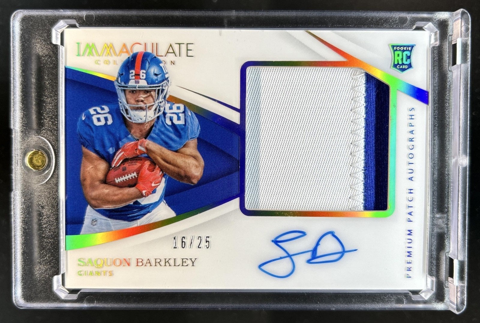 Saquon Barkley Panini Immaculate Collection Premium Patch Rookie Autograph #PRSB Gold