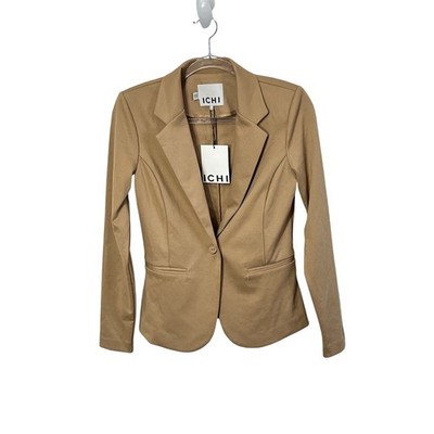ICHI IHKATE Blazer Women Small Tannin Tan Single Button Stretch Professional