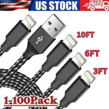Braided USB Cable For iPhone 5 6 7 8 11 12 XR X Lot Fast Charger Charging Cord