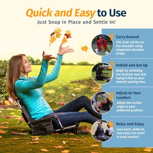 ALPCOUR BLEACHER SEAT BACKREST PREMIUM STADIUM GAMES CUSHIONED FOLDABLE BLACK