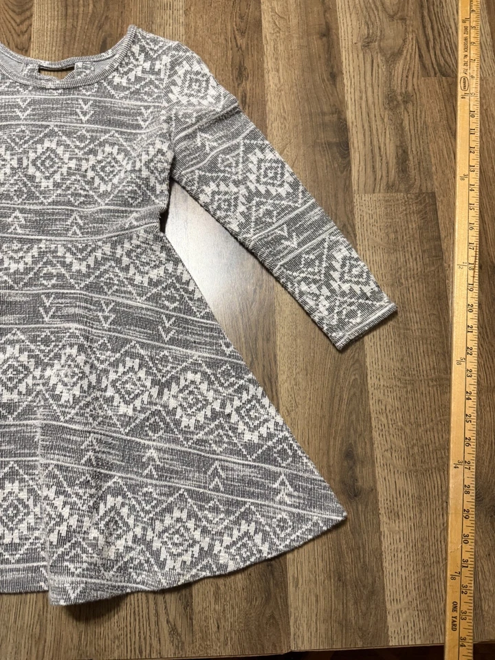 Place Dress Youth Girls Size Medium 7/8 Grey White Fair Isle Long Sleeve Dress - Image 4 of 4