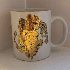 Linens N’ Things Christmas Mug Gold Foil Angel Playing Harp