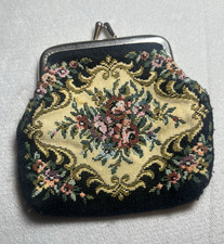 Vintage Tapestry Embroidered Floral Coin Purse Metal Frame