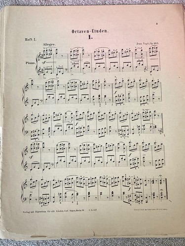 1884 OCTAVEN-ETUDEN German Sheet Musi for PIANOFORTE by Jean Vogt Op. 145 - Picture 2 of 9