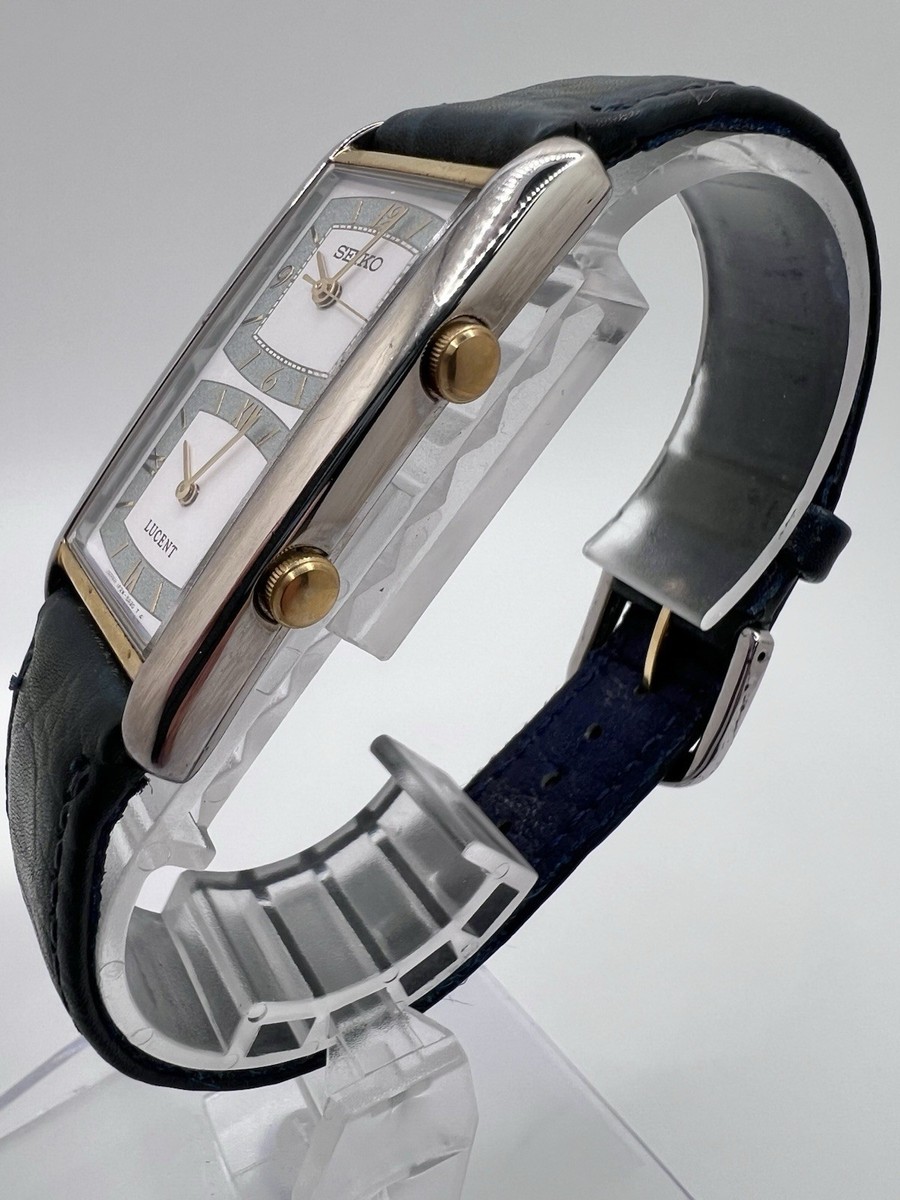 Rare Vintage Seiko Lucent Tank Dual Time Mens Watch Rectangular