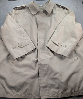 Vintage Misty Harbor Beige Trench Coat Faux Fur Removable Lining Men s 54 Stains