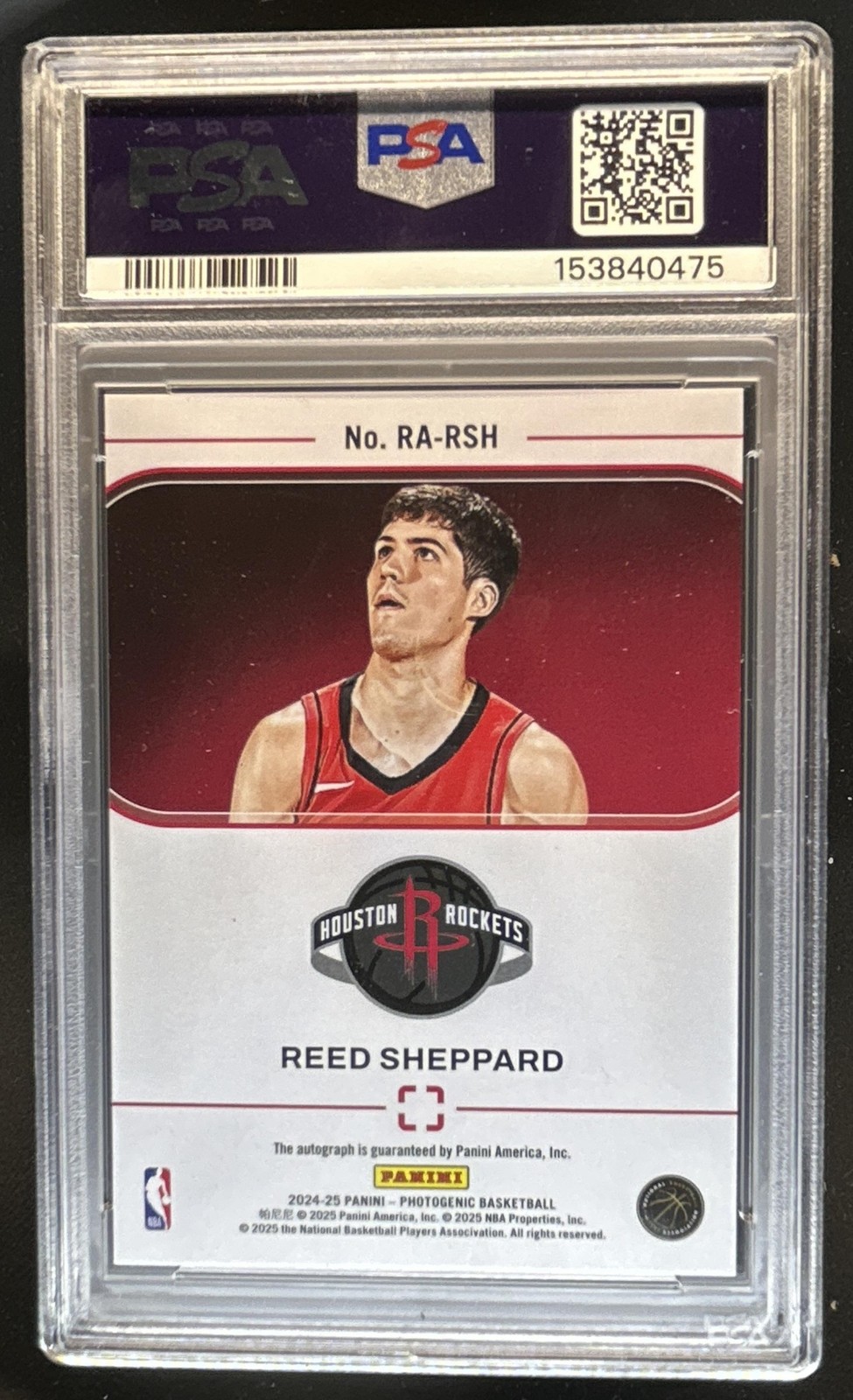 2024-25 Panini Photogenic Reed Sheppard Rookie Auto Autograph #/99 Rockets PSA 8 view 2
