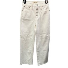 Madewell Slim Wide Leg Crop White Jeans Button Fly Summer Spring Vacation 23