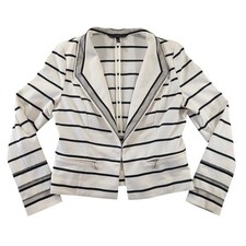 White House Black Market Striped Blazer Size 10 White Black Mesh Trim Zip Pocket