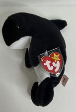 TY Beanie Baby - WAVES the Whale (7 inch) - MWMTs Stuffed Orca Toy