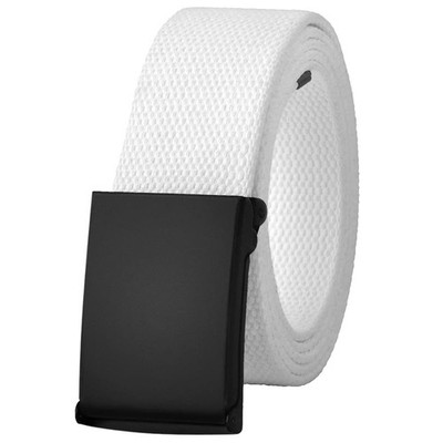 Falari Canvas Web Belt Fully Fit waist 29-47'', 1pk Black Buckle - White