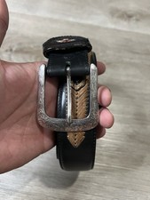 VINTAGE USA made STUDDED buckle belt WESTERN black 44 COWHIDE LEATHER