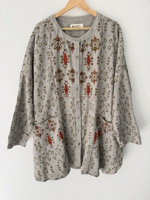 Marketplace Handwork of India Embroidered Tunic Womens 2W Pocket Artsy Lagenlook
