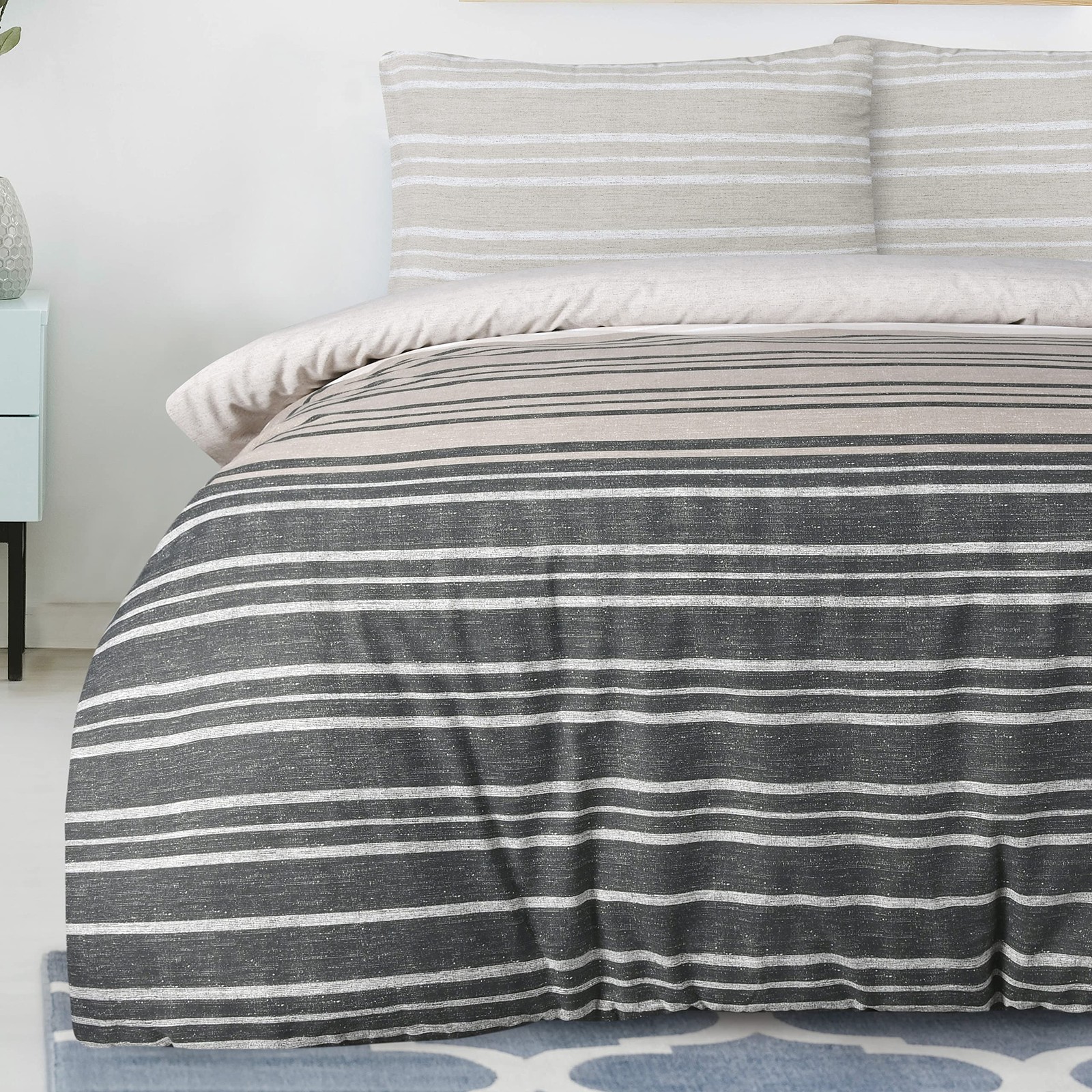 Sleepdown Set copripiumino king size a righe marroni. Design in cotone supe NeLu