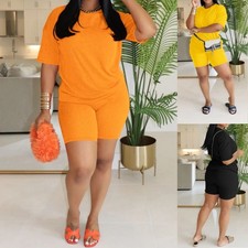 Womens 2pcs Casual Sweatsuits Biker Shorts Set Jogger Short Pants Workout Sets