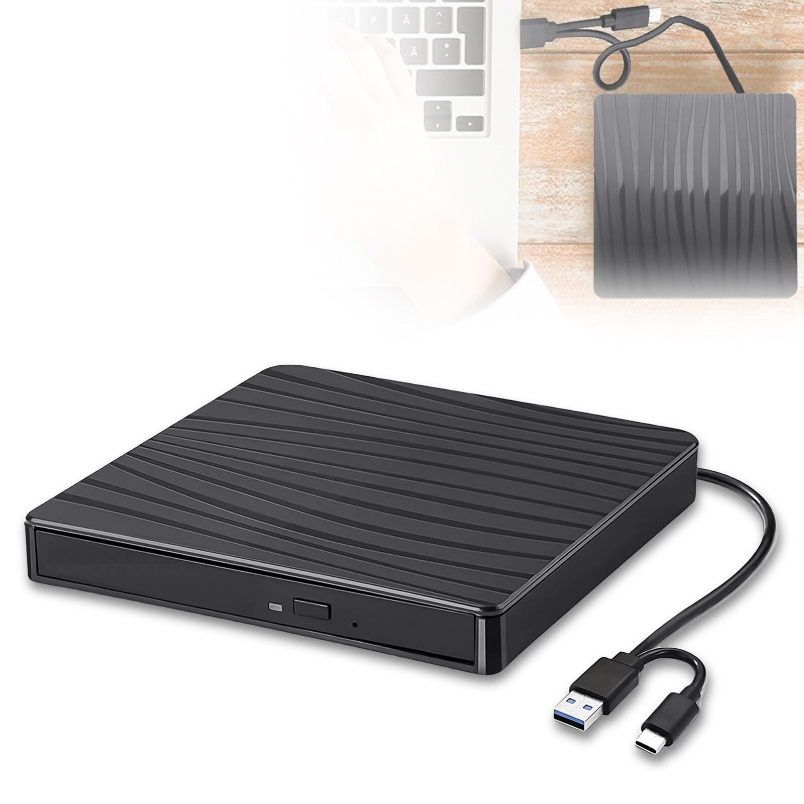 Lecteur DVD externe USB 3.0 et Type-C noir pour PC portable et MacBook