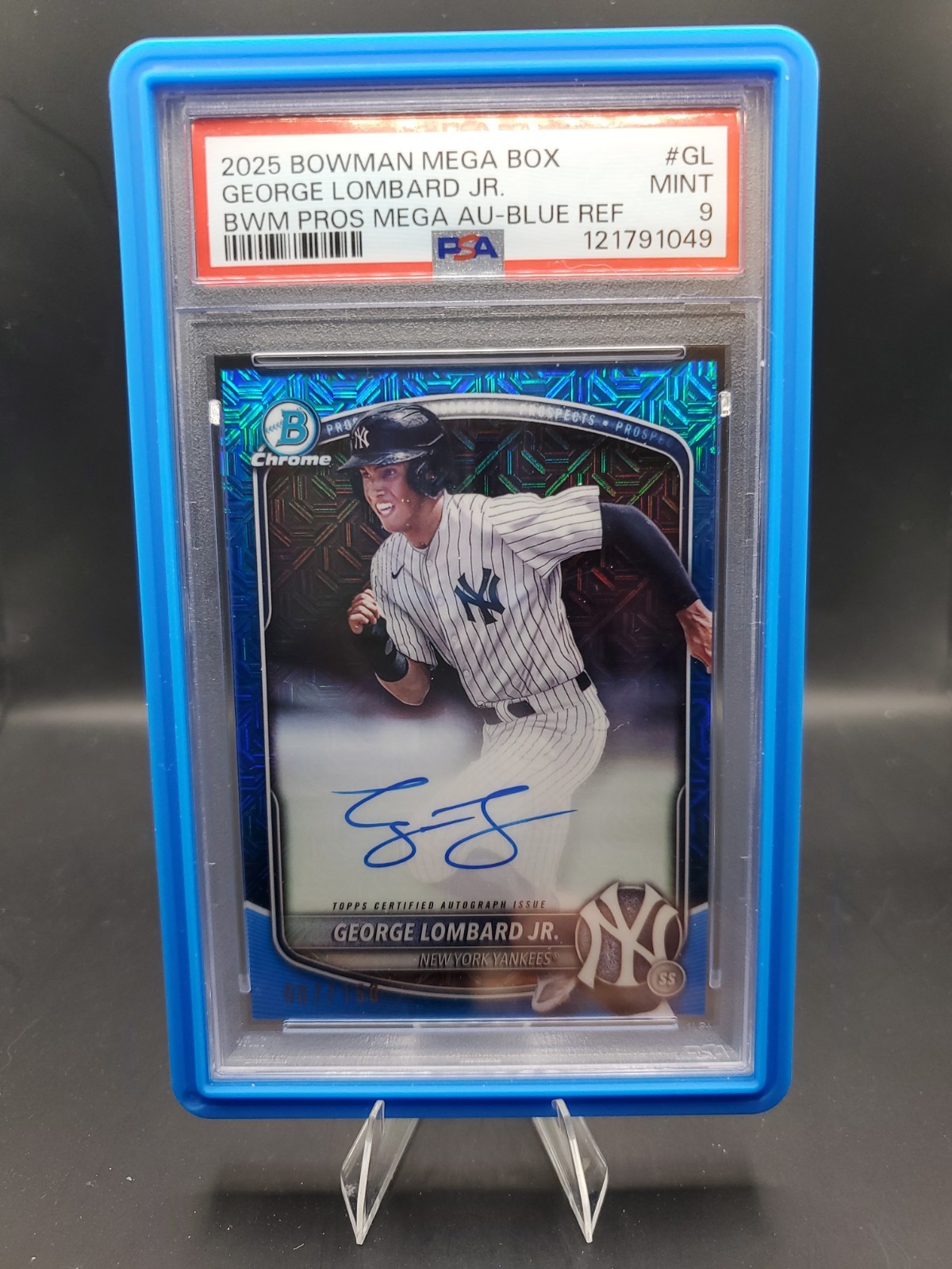 2025 Bowman Chrome GEORGE LOMBARD JR. BLUE MOJO REFRACTOR /150 PSA 9 AUTO #BMAGL