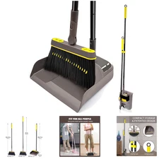 Broom Dustpan Combo Set Long Handle 180 Degree Rotating Sweeping Brush Indoor