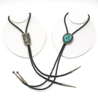 Southwest Sterling Turquoise Overlay Corn Plant Bolo Tie Lot of 2 #S4521 1