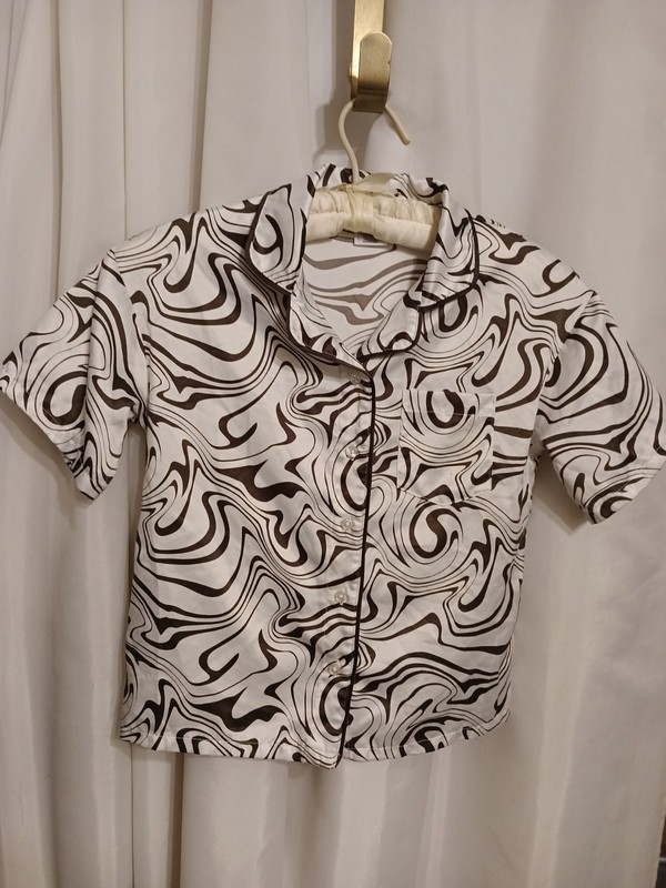 Art Class Dark Gray And White Silky Pajama Top Girls L 10/12