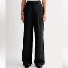 Everlane Draper Pleated Trousers Black Wide Leg Work Pants Size 0