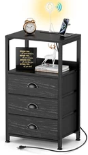 Nightstand Bedside Table End Side Table Voice Control LED & 3 Drawer Black Wood