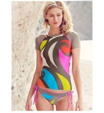 NWT TRINA TURK NEW POP WAVE L RASH GUARD TOP Sz 10 BOTTOM