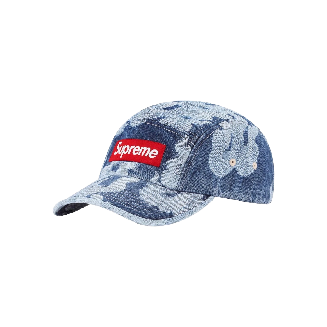 Casquette de camp en denim jacquard Supreme Flames indigo lavé   23SS