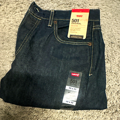 Levi's 501 Men's Black Dark Wash Straight Mid Rise Button Fly Cotton Jeans