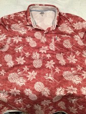 Izod Saltwater Polo Shirt Mens XL Red Pineapple Print
