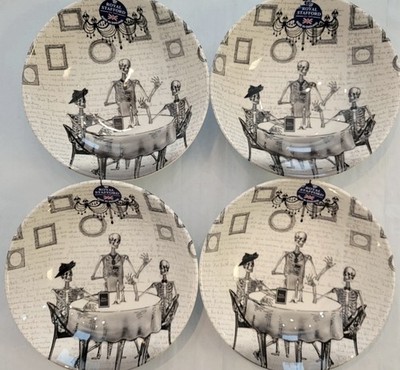 4ct Royal Stafford Halloween Bone Appetite Cereal Bowls Set Skeleton Dining Cafe