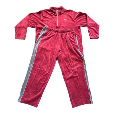 Nike Velour Tracksuit XXL Burgundy Velvet 1/4 Zip Sweatsuit VTG