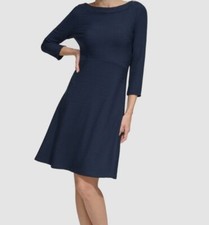 Tommy Hilfiger Women's Blue Rib Knit Fit & Flare Dress Size 14