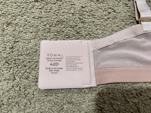 Soma Lightest Lift Smooth Perfect Coverage Bra Size 42D Underwire Adobe Rose NWT - Picture 5 of 5