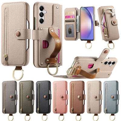 For Samsung Galaxy A57 A37 A17 A16 A07 Leather Zipper Wallet Stand Case w/ Ring