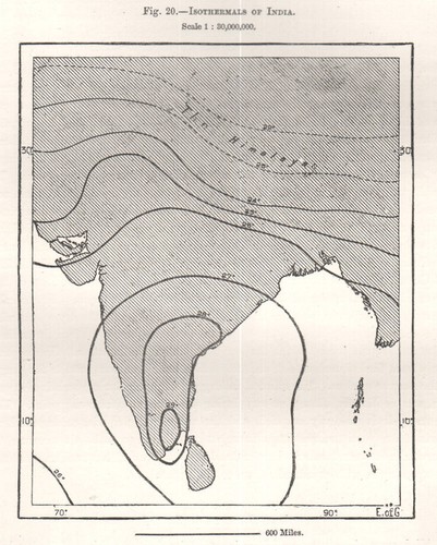 Isothermals of India. Sketch map 1885 old antique vintage plan chart