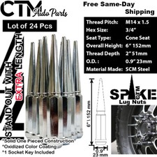 24 PIEZAS 6" DE ALTO CROMO M14x1.5 ACERO MACIZO XL TUERCA DE ESPIGA + LLAVE APTA PARA MODELO GMC