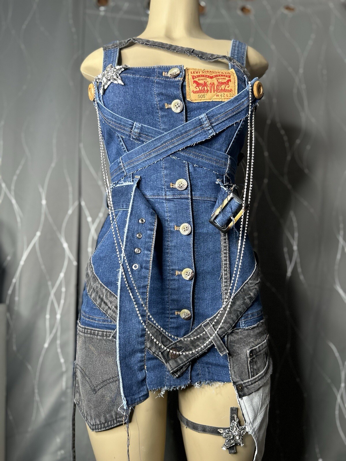 LEVI’s Vtg Mini Patchwork Denim Combat Classic Fi… - image 1
