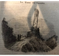 Illustrazione rara stampa d'epoca 1841 incisione xilografia Torre del Carretto