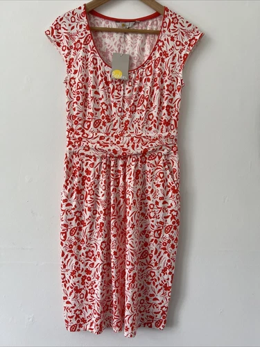 BODEN Floral  Modal/Cotton Dress UK Size 10RCream/Orange Short Sleeve BNWT