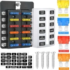 12-Way Blade Fuse Box Block Holder LED Indicator 12V Auto Marine Univesal Boat