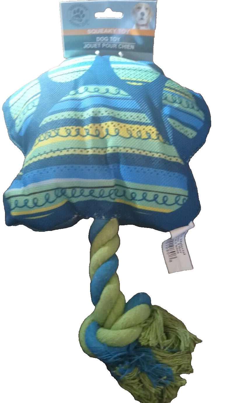 Squeaky Rope Dog Toy Paw Print Blue/Yellow-Brand New-SHIPS N