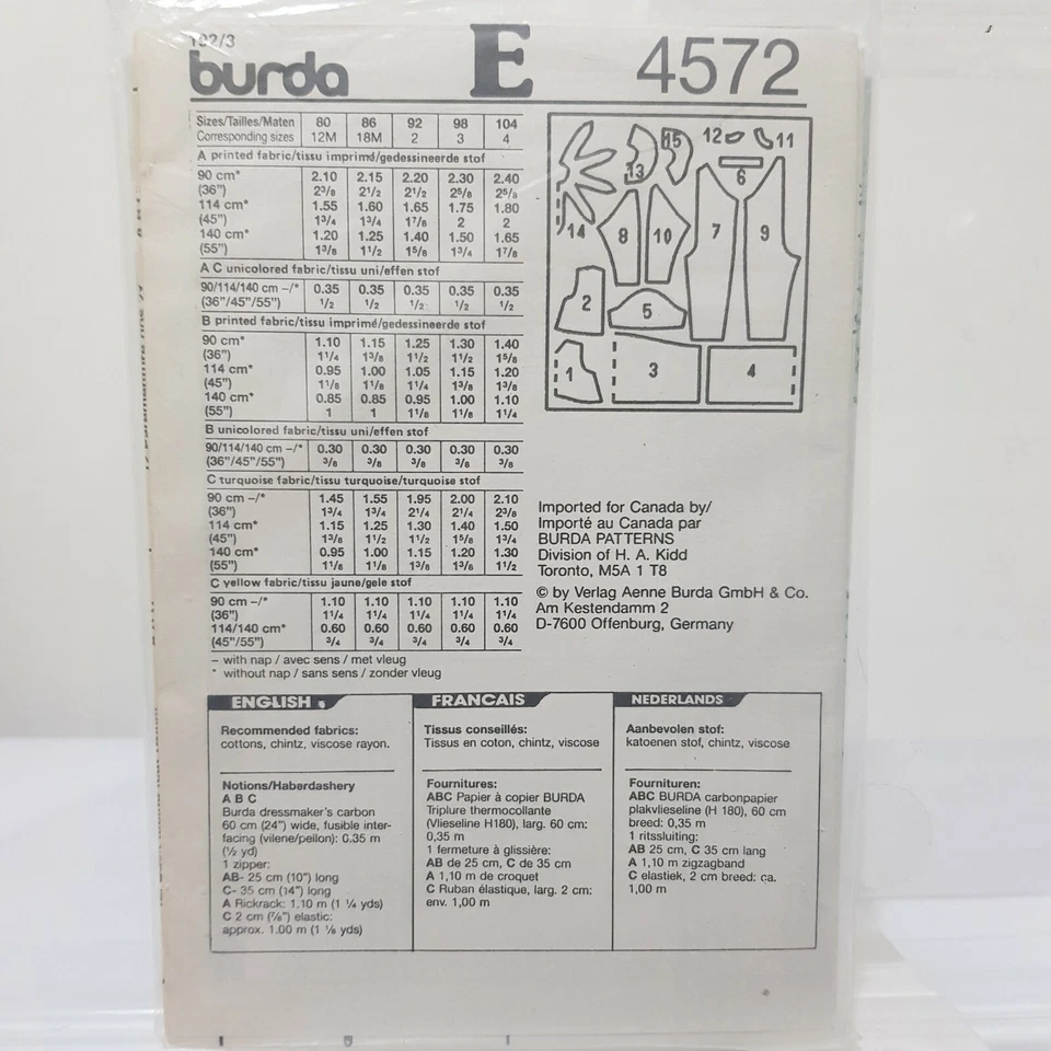 Burda Sewing Pattern 4572 NEW Uncut Toddler 12Mth - 4 Yrs Playsuit Dress Clown - Image 2 of 4