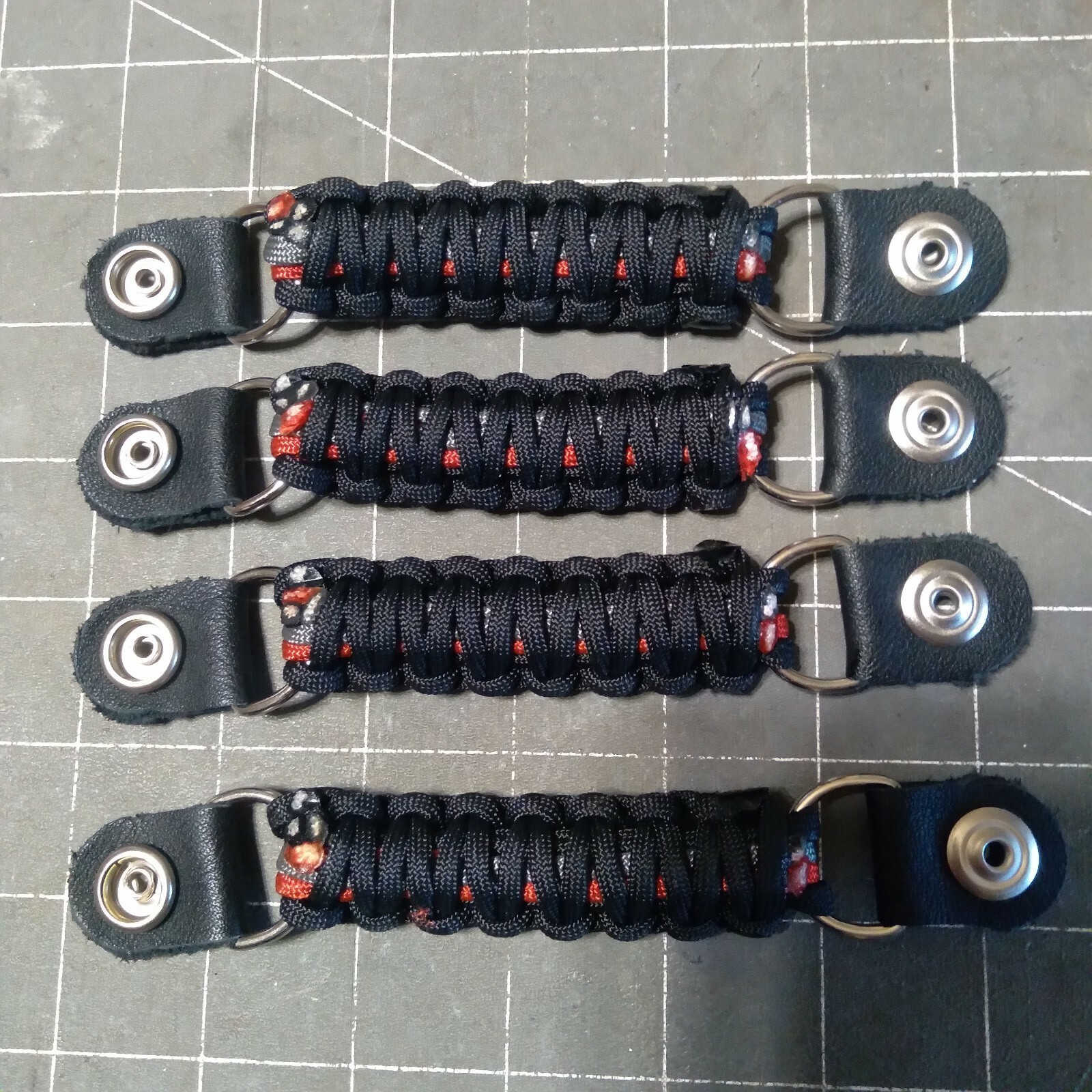 Vest extenders paracord RED GREY LINE Set of 4. Strong and lite!! By