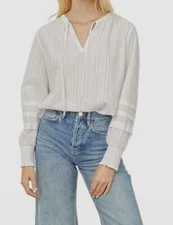 $168 Rails Women's White Caterina Striped Cotton Split-Neck Pullover Top Size L