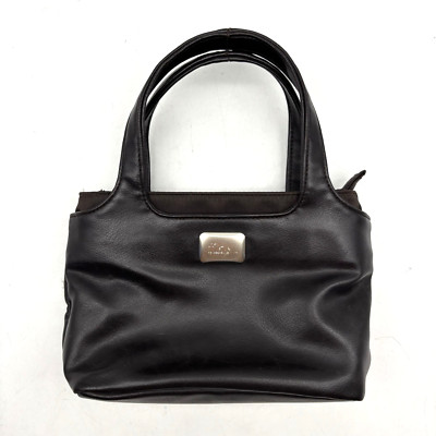 Vintage 90s ESPRIT Brown Faux Leather Double Handle Mini Clutch Purse 9x5.5''