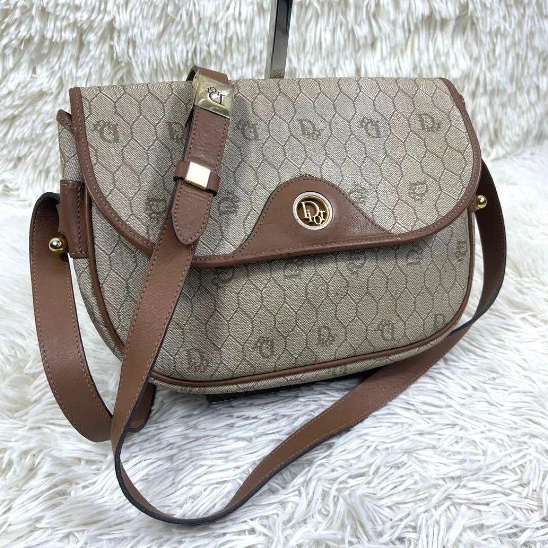 Sac bandoulière CHRISTIAN DIOR logo nid d'abeille beige PVC cuir vintage occasion Japon