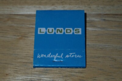 Vintage Lunds ''Wonderful Stores'' Matchbook Unstruck Full Aqua White Green